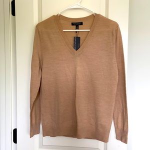 Tan v-neck 100% merino wool sweater